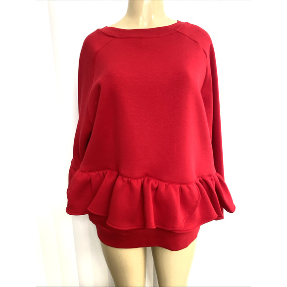 Ioana Ciolacu Ruffled Sweatshirt Pullover Long Sleeve Crew Neck Cotton Blend XL - Picture 9 of 11